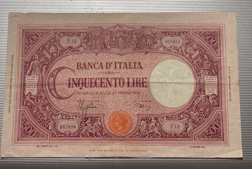 Banconota 500 lire - 500, 23/08/43